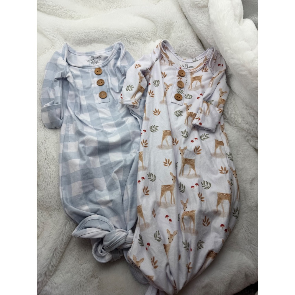 Caden Lane Baby Bundle Knotted Gowns and Footie Sleeper 0-3 Months 3 Piece Lot